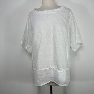 NWT Grand Greece Women’s M White 3/4 Sleeve 100% Linen Resort Wear Top Blouse
